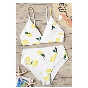 Lemon Print High-Waisted Bikini